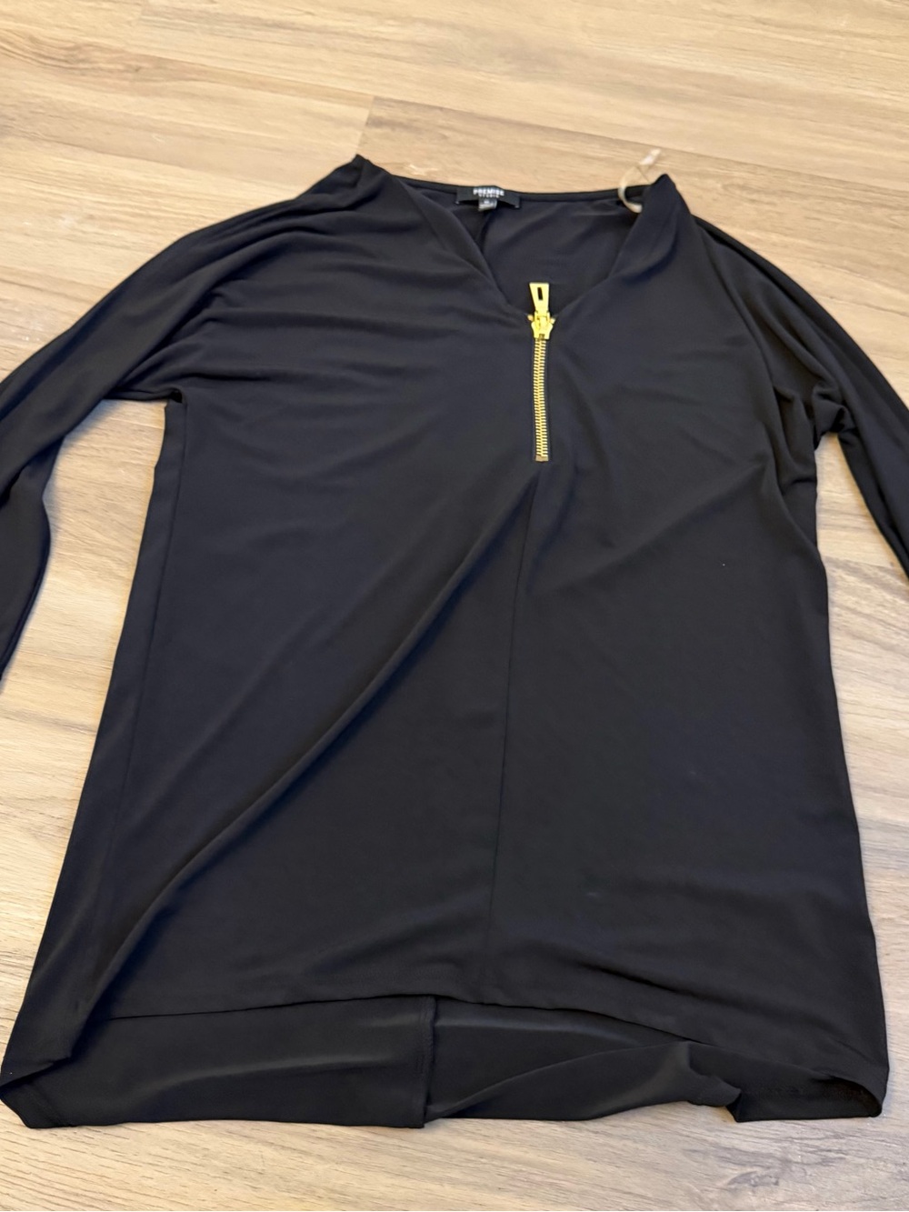 Black Zip-Front Women's Top with Gold Zipper